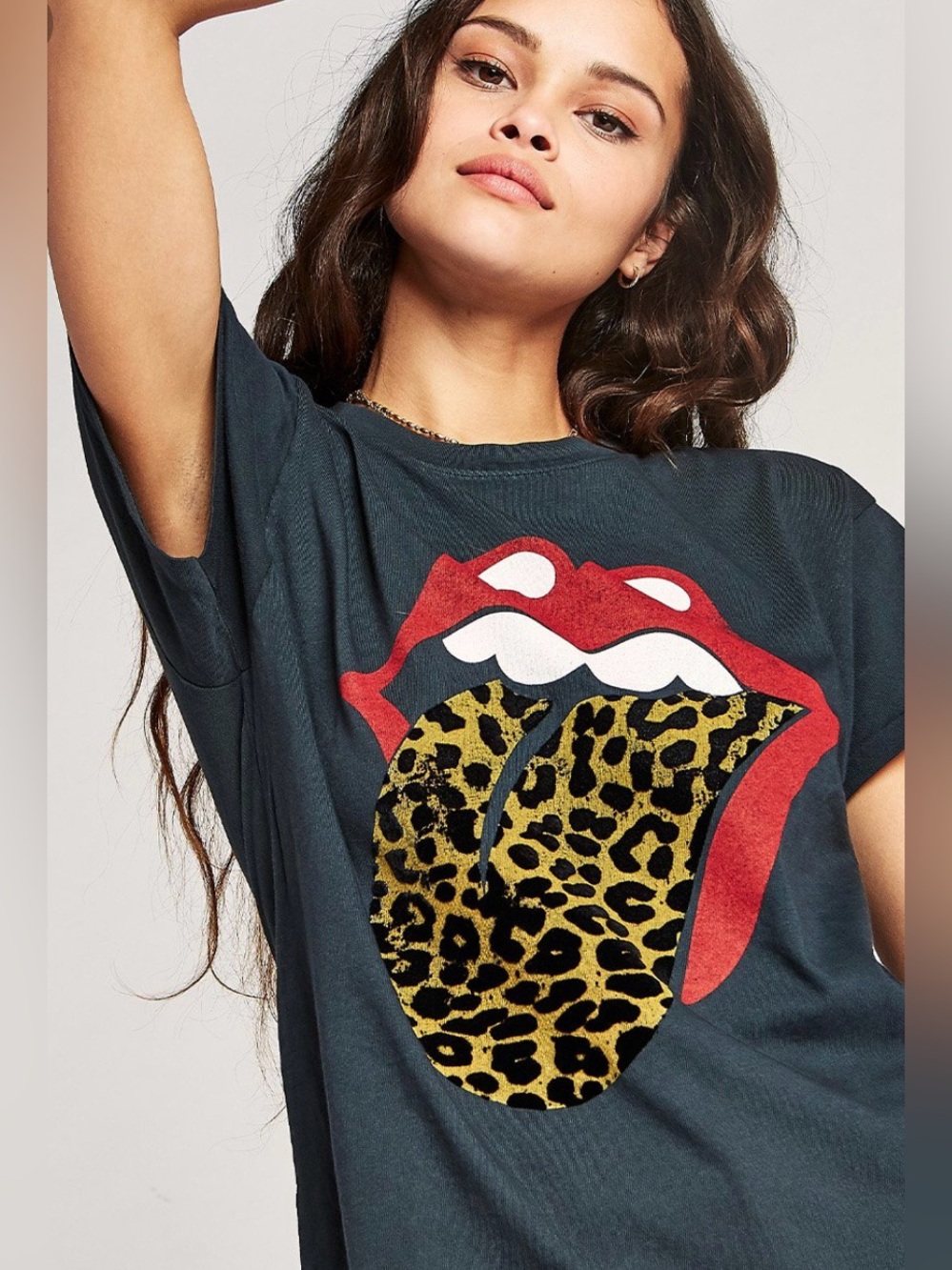 Daydreamer Rolling Stones Leopard Tongue Tee in Ash
